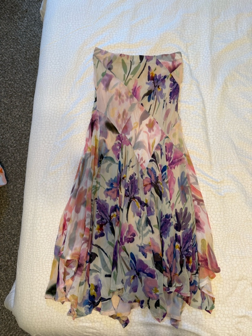 Anthropologie Floral Watercolor Maxi Skirt in Cream, Yellow, Purple, Blue